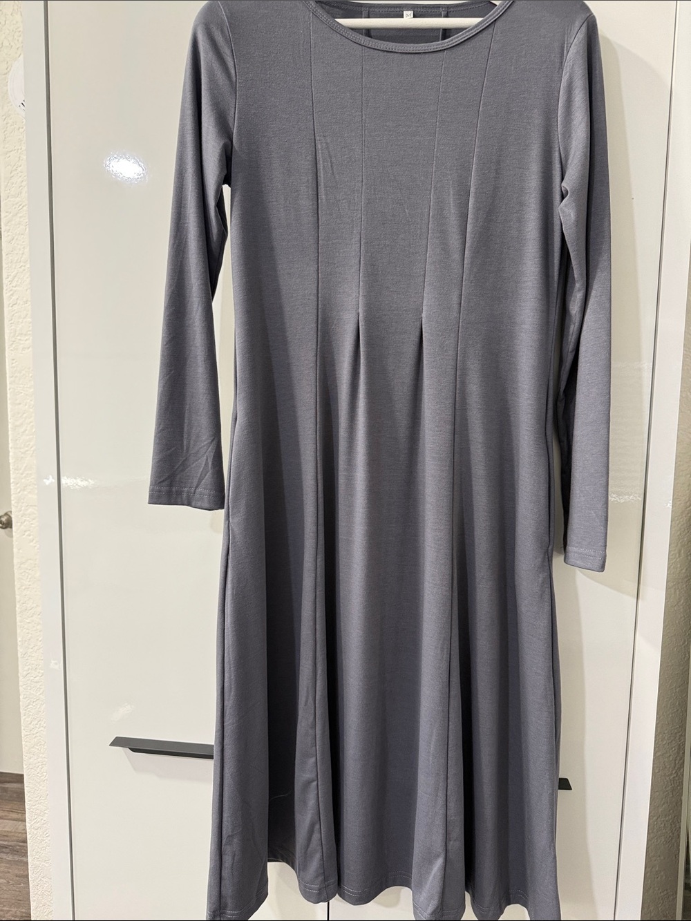 Long-Sleeve Slate A-Line Swing Midi Dress